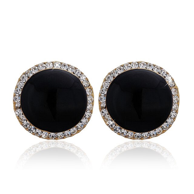  18K Gold Plated Fabulous Black Onyx &Crystal Fashion Earrings 