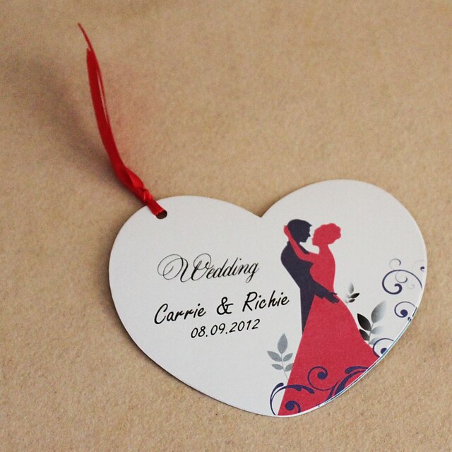  personalisierte herzförmige Hochzeitseinladung mit rotem Band von 50-Set