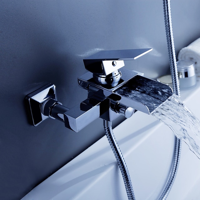  浴槽用水栓 - コンテンポラリー クロム バスタブとシャワー セラミックバルブ Bath Shower Mixer Taps / 真鍮 / シングルハンドル二つの穴