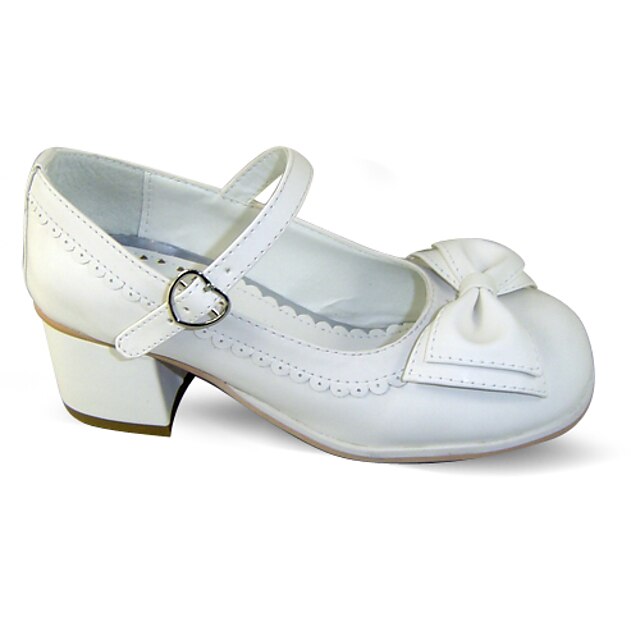  PU blanc en cuir haut talon 4.5cm pures cosplay couleur douces chaussures lolita avec l'arc