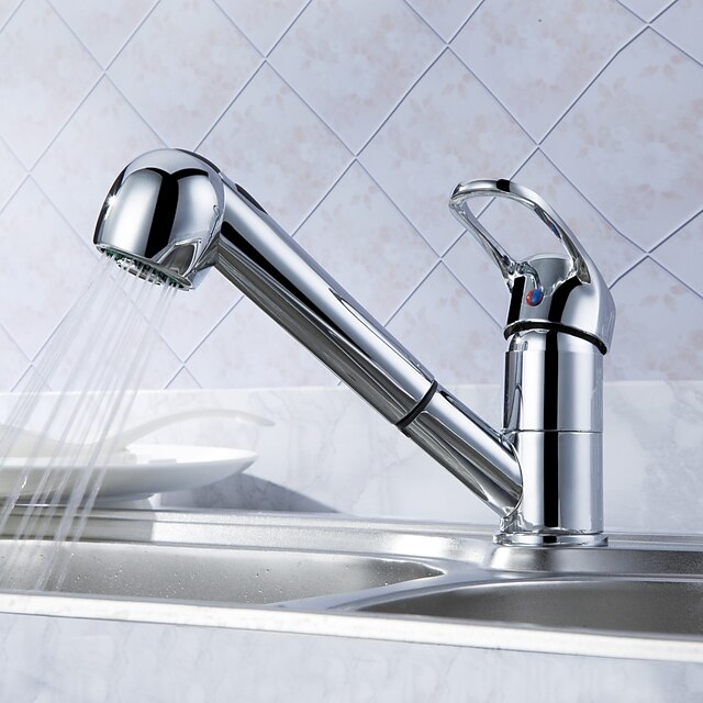  1279 Sprinkle® Kitchen Faucets - Transitional Chrome Pull out / Centerset One Hole / Ceramic Valve / Zinc Alloy
