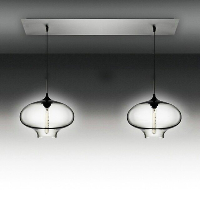  2 - Light Modern Glass Pendant Lights in Black Bubble Design
