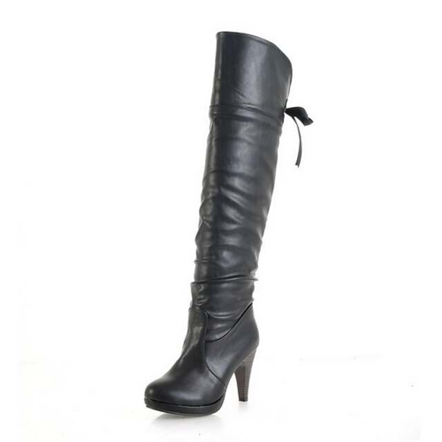  Spring Fall Winter Fashion Boots Leatherette Casual Dress Spool Heel Lace-up Black Brown White
