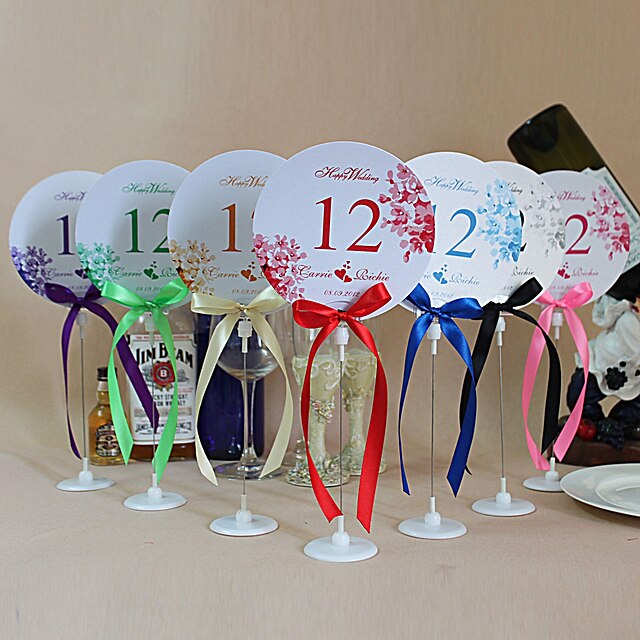  Place Cards and Holders Romantic Round Shape Table Number Cards With Holders - Set Of 10(More Colors)