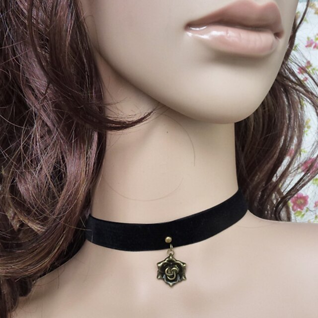 Black Velvet and Bronzed Rose Gothic Lolita Necklace