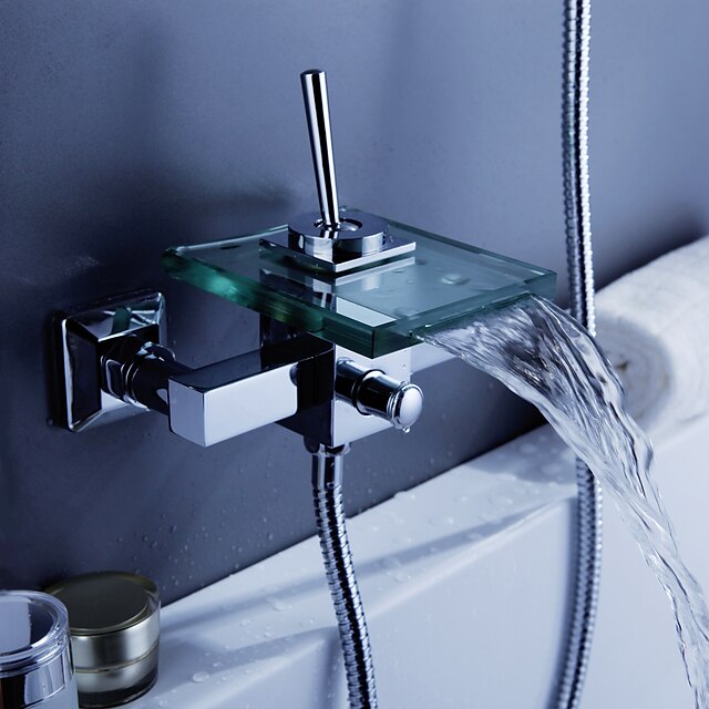  Shower Faucet / Bathtub Faucet - Contemporary Chrome Tub And Shower Ceramic Valve Bath Shower Mixer Taps / Brass / Single Handle Two Holes