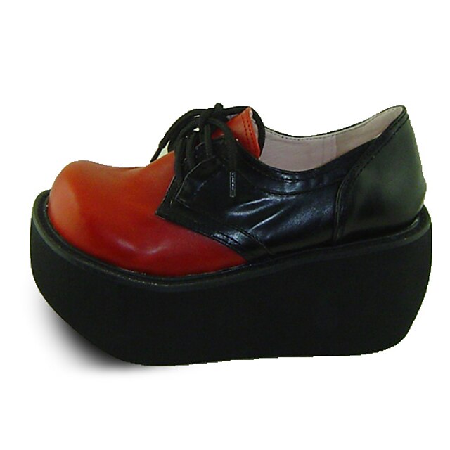  Wine Red and Black 9cm Wedge Punk Lolita Shoes with Shoelace