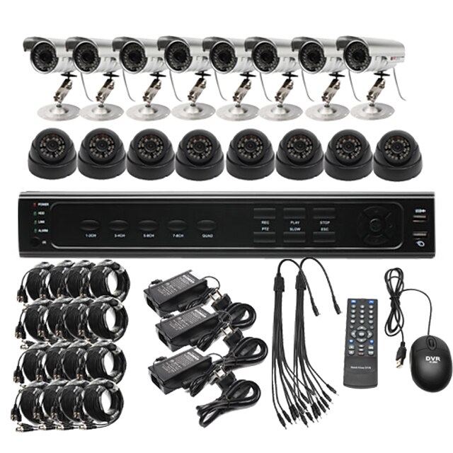  ultra lav pris 16ch CCTV DVR-kit (H. 264, 8 udendørs vandtæt & 8 indendørs ir farvekameraer)