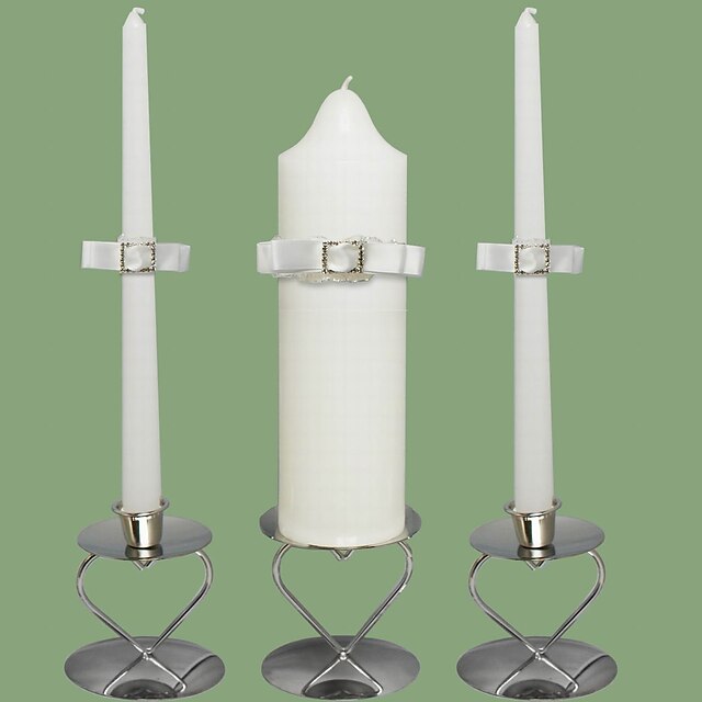  Rhinestone Wedding Unity Candles Set-White (Candle Holders Not Included)
