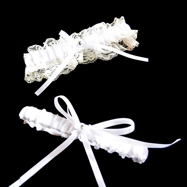  Polyester / Blondelukning Klassisk Bryllup Garter Med Bjergkrystal / Rosette Strømpebånd
