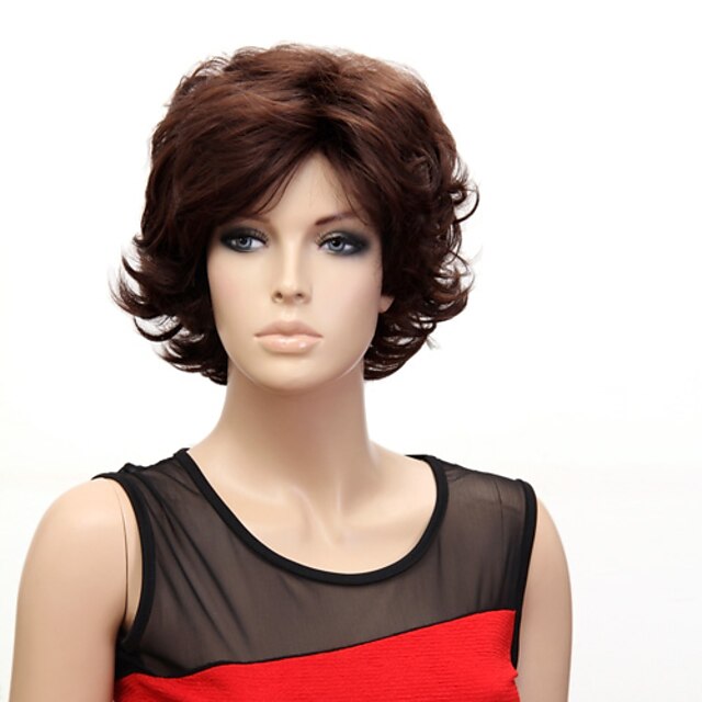  Senza cappuccio corto sintetico di alta qualità giapponese Kanekalon Wavy Wig Side Bang