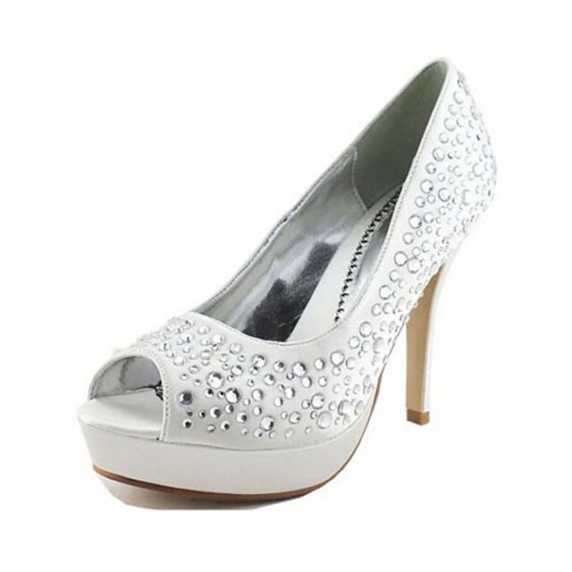  Women's Shoes Peep Toe Stiletto Heel Satin Pumps with Rhinestone Wedding Shoes