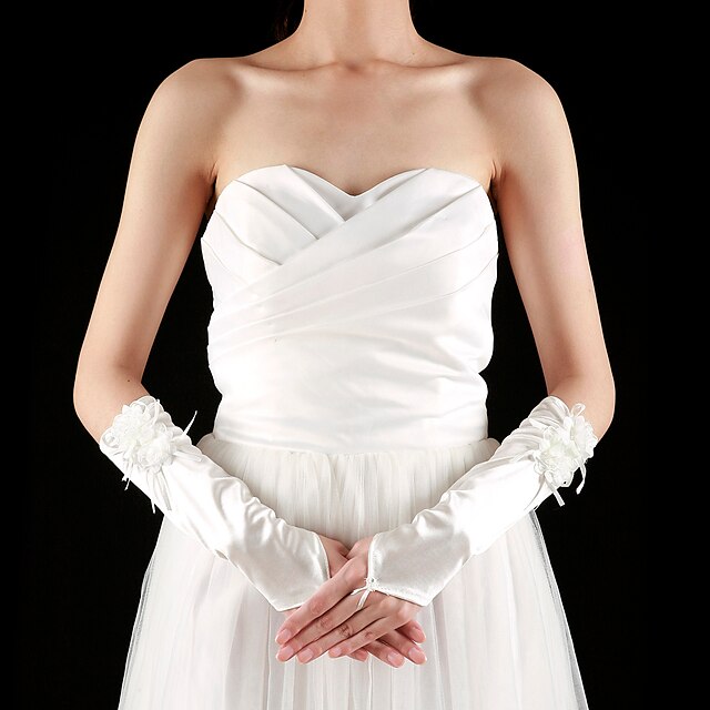  Satin Elbow Length Glove Bridal Gloves With Ruffles / Appliques