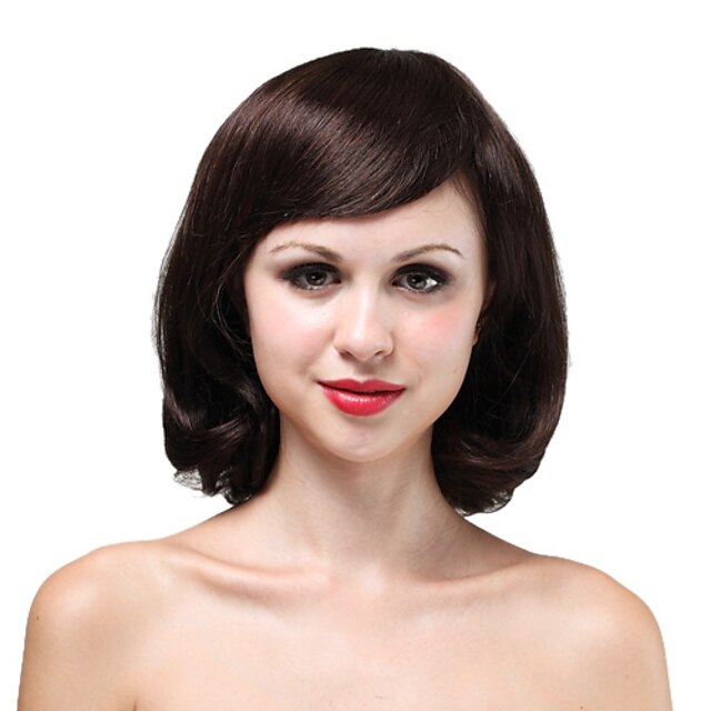  Mono Top High Quality Human Hair Medium Brown Curly Hair Wig