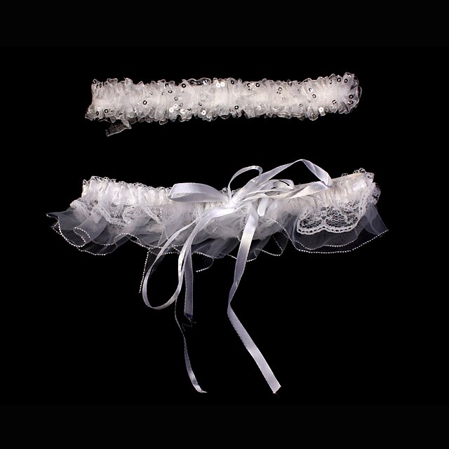  2-Piece Acrylic/Lace with Satin Ribbons Wedding Garters