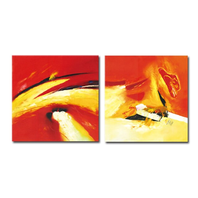  Hand-painted Abstract Oil Painting with Stretched Frame - Set of 2