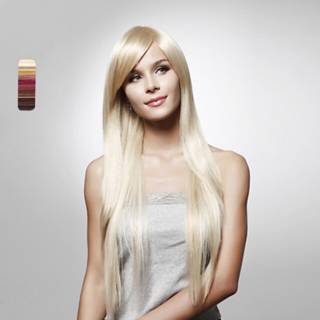  Synteettiset peruukit Naisten Suora Kerroksittainen leikkaus Synteettiset hiukset 26 inch Vesiputous Luonnollinen Peruukki Pitkä Full Lace / Suojuksettomat #27 Blonde #25