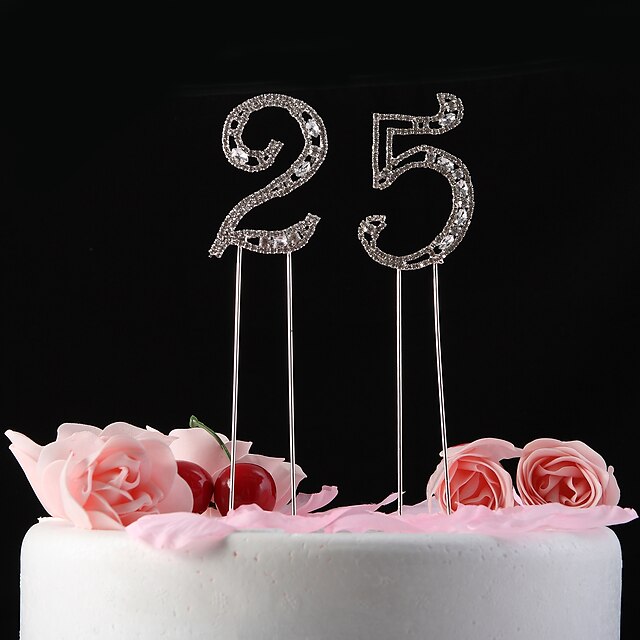  Decoración de Pasteles Tema Clásico Cristal Aniversario Cumpleaños con Pedrería Bolsa de Poliéster