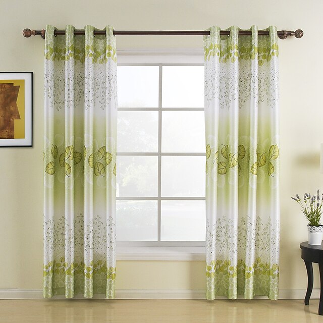  Rod Pocket Grommet Top Tab Top Double Pleat Two Panels Curtain Print & Jacquard Leaf 65% Rayon/35%Polyester Rayon Material Home Decoration