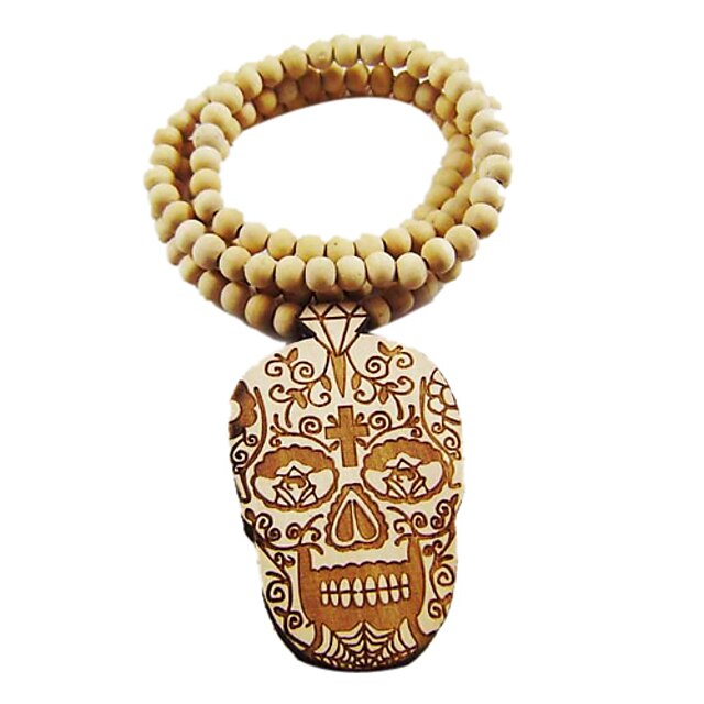  Fancy Skull Pattern Wooden Necklace