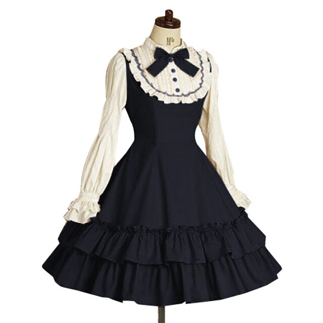  Princess Classic Lolita Dress Classic Lolita Elegant Women's Dress Cosplay Ink Blue Long Sleeve Knee Length Costumes