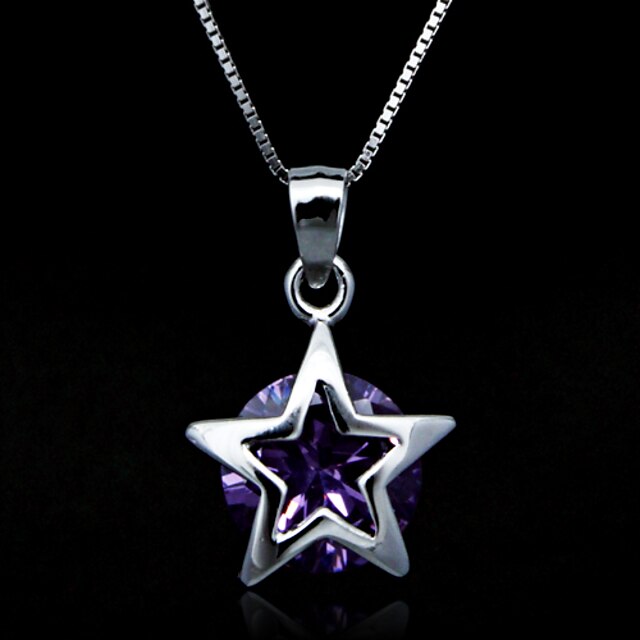  Fine Jewelry Elegant Star Amethyst Sterling Silver Necklace