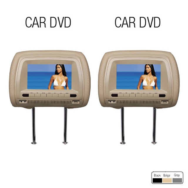  7 Inch Digital Screen Headrest DVD Player with TV, Game (1 Pair)