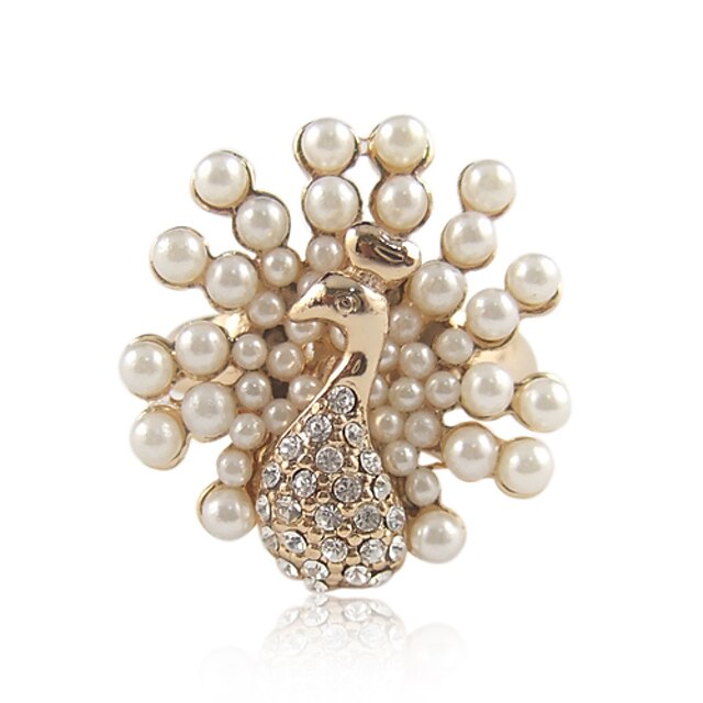  Elegant Platinum Plated/Rose Gold Plated Pearl Ring with Crystal(More Colors)