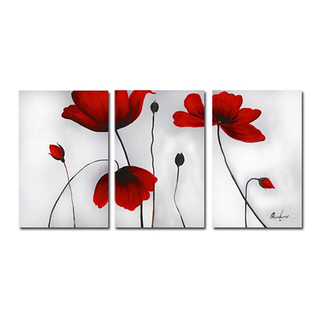  Met de hand geschilderde bloemen olieverf met gestrekte frame - set van 3