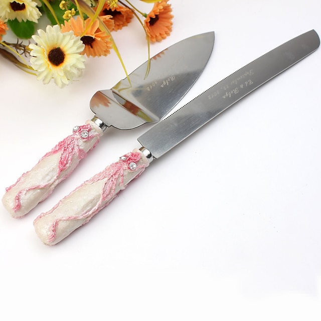  conjuntos que sirven cuchillo pastel de boda de resina personalizado mango pastel cuchillo y conjunto de servidores