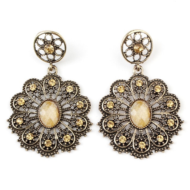  Glamorous Flower Style Retro Earrings for Women (Yellow)