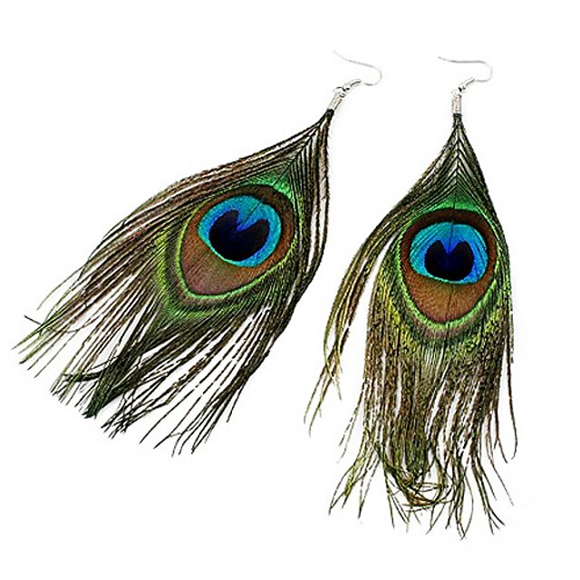  Women's Drop Earrings Feather Peacock Bohemian Fashion Boho Folk Style Feather Peacock Feather Earrings Jewelry Dark Green For Party