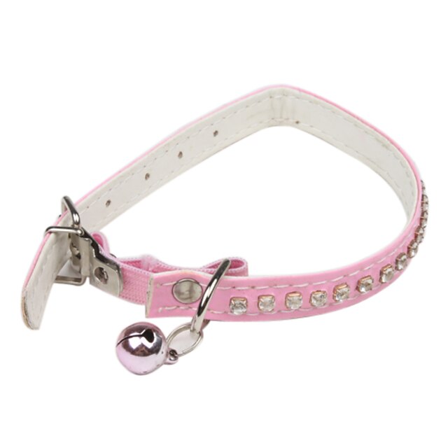  Cat Dog Collar Adjustable / Retractable With Bell Solid Colored Rhinestone PU Leather Black Purple