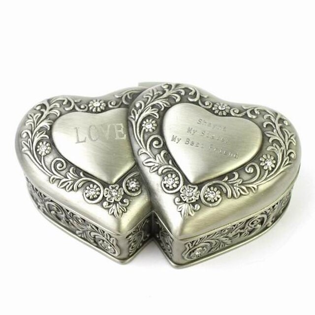  cutie de bijuterii în formă de inimă femei personalizate unice, duble din aliaj Tin
