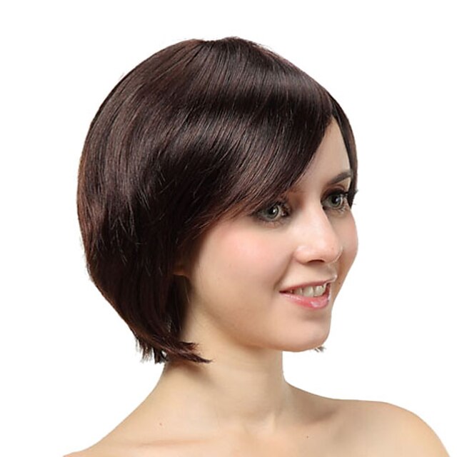  Capless Short Brown Straight Synthetic Wigs