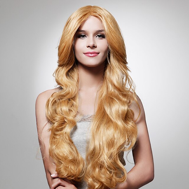  Synthetic Wig Wavy Style Capless Wig Blonde Blonde Synthetic Hair 26 inch Women's Blonde Wig Long Natural Wigs