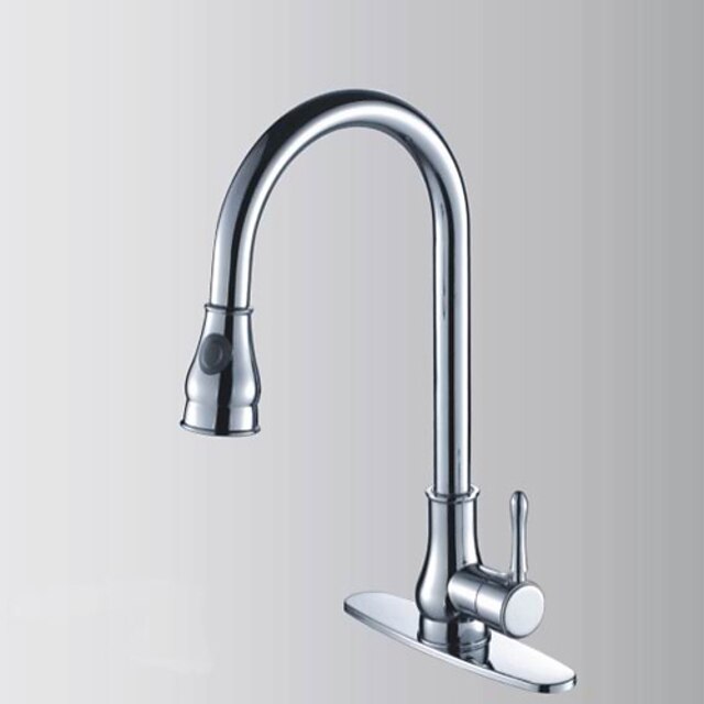 Kitchen faucet - One Hole Chrome Pull-out / ­Pull-down Deck Mounted Contemporary Kitchen Taps / Brass / Single Handle One Hole