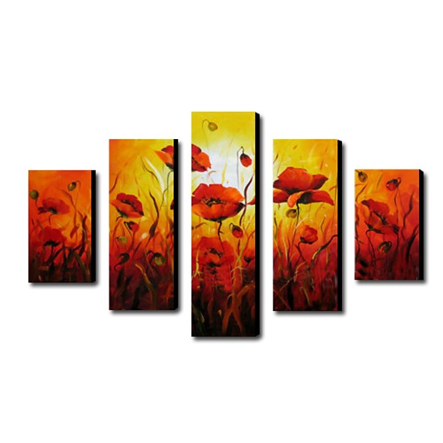 Hånd-malede Blomstret/Botanisk enhver Shape Lærred Hang-Painted Oliemaleri Hjem Dekoration Fem Paneler