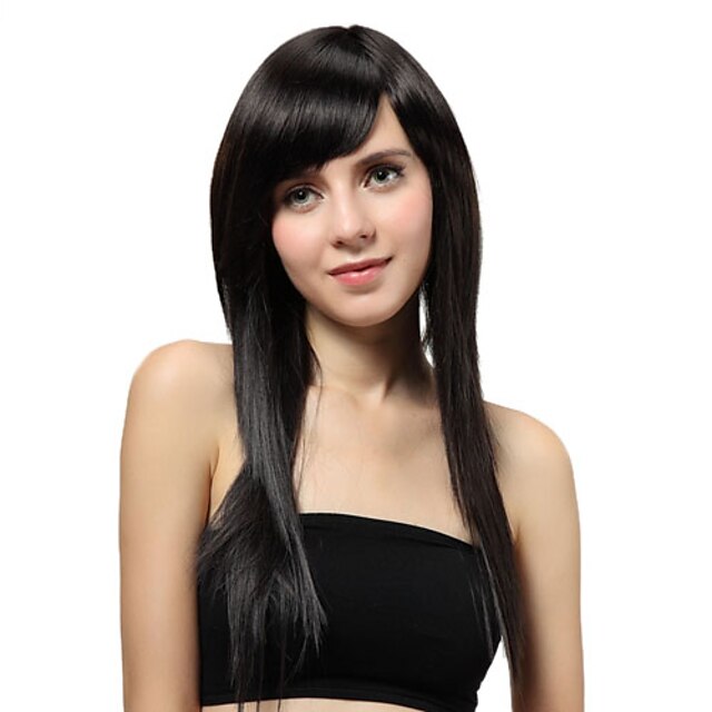  Capless Long Black Straight Synthetic Wigs