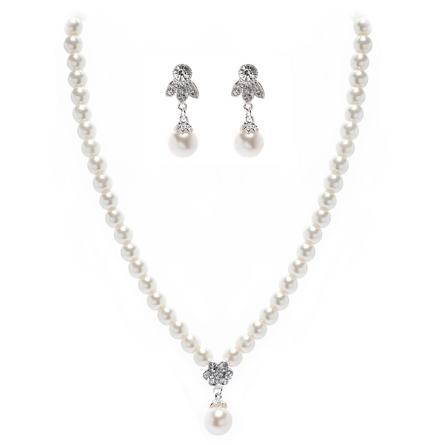  elfenben perle to stykke elegant damer halskjede og øredobber smykker sett (38 cm)
