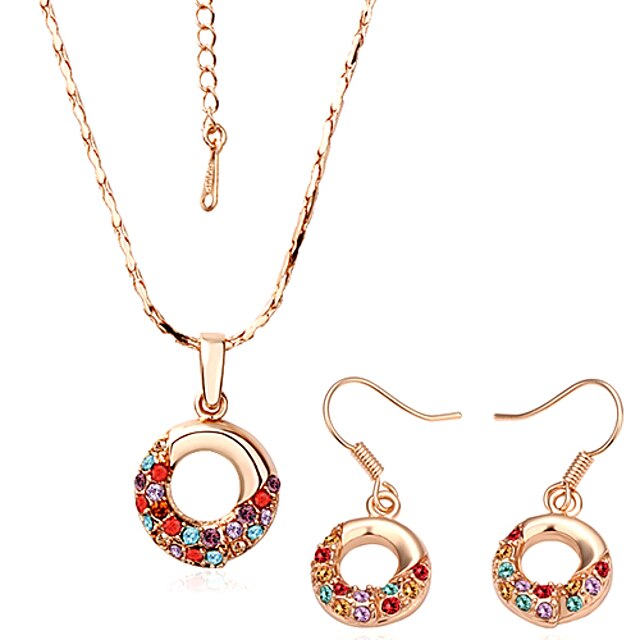  více barev crystal kulaté 18k zlaté šperky set, včetně náhrdelník, náušnice