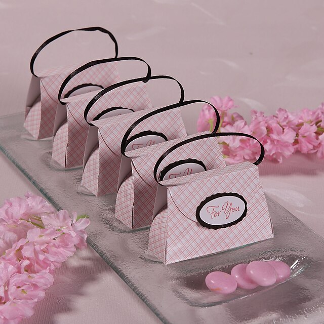  12 szt / ustawić uchwyt przysługę - kreatywne papierowe pudełka karty sprzyjać różowy plaid torebka