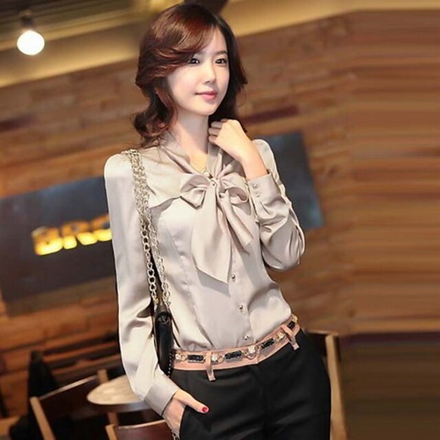  Women's Stand Neck Bow Blouse Shirt