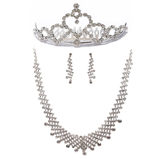  Elegant Rhinestone Bridal Necklace, Earring And Tiara Set