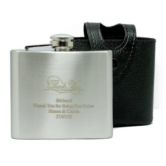  Gift Groomsman Personalized Thank you 5-oz Flask with Leather Holder