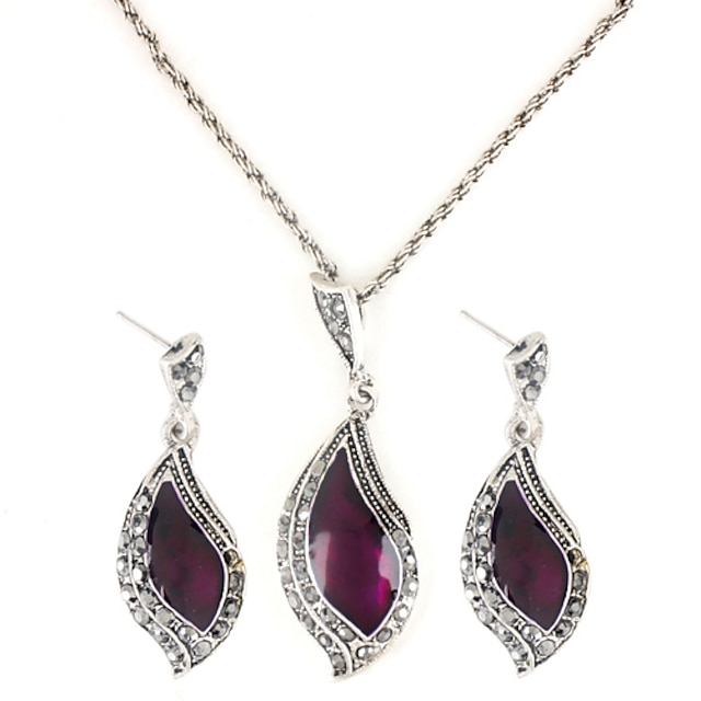  Crescent Shape Gem Necklace and Earrings