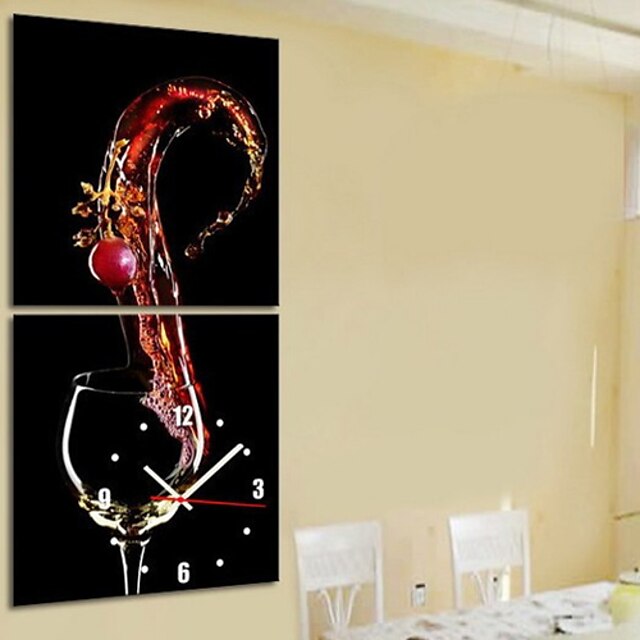  Modern Style Wine Theme Wall Clock in Canvas Set of 2