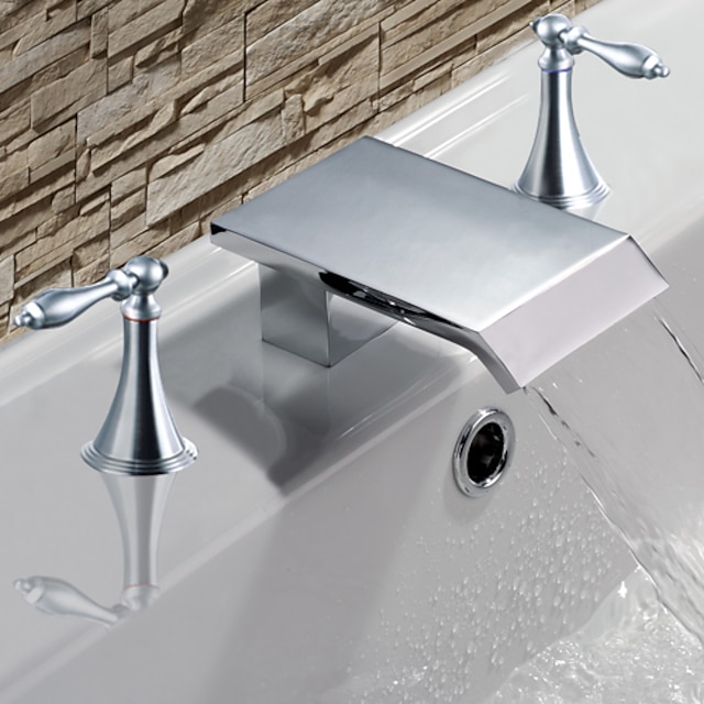  Håndvasken vandhane - Vandfald Krom Udspredt Tre Huller / To Håndtag tre hullerBath Taps