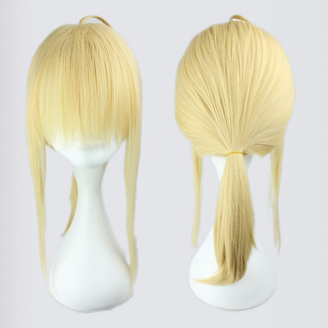  Fate / Zero Saber Women's 18 inch Heat Resistant Fiber Golden Anime Cosplay Wigs