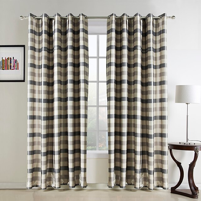  Rod Pocket Grommet Top Tab Top Double Pleat Curtain Mediterranean, Jacquard Plaid/Check Bedroom Polyester Material Home Decoration